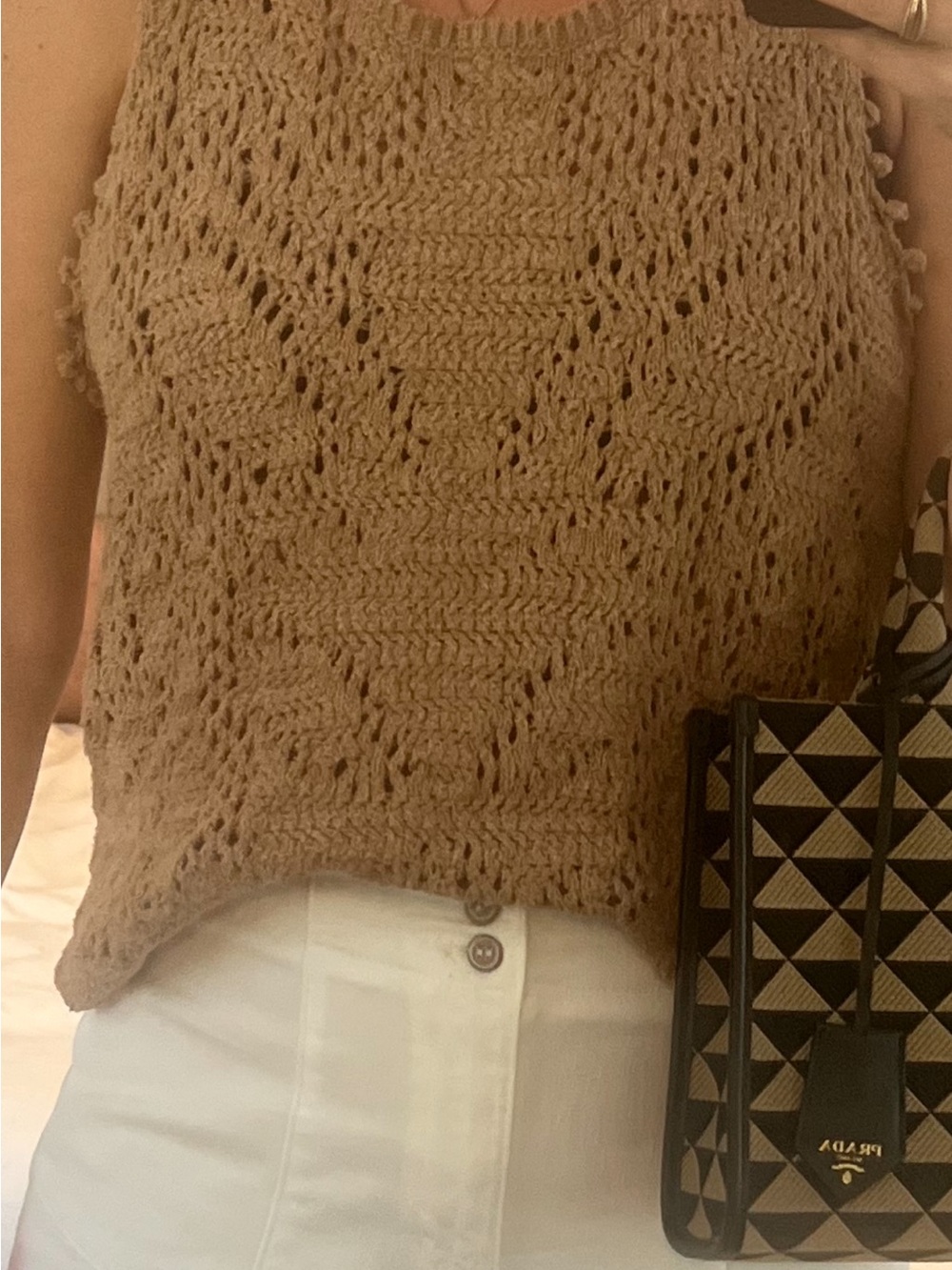 Anthropologie Crochet Knit Tank Top in Camel
